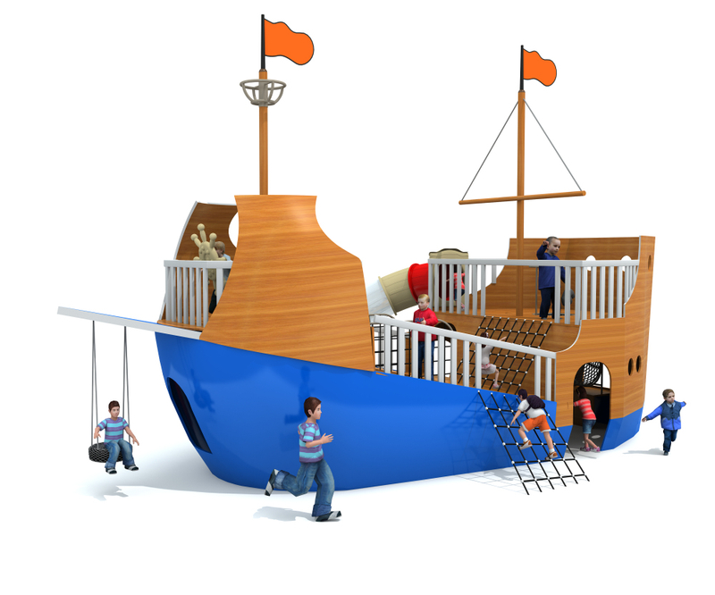 Ship Shape Amusement Park Slide Equipment Wooden Outdoor Playground For Kids 