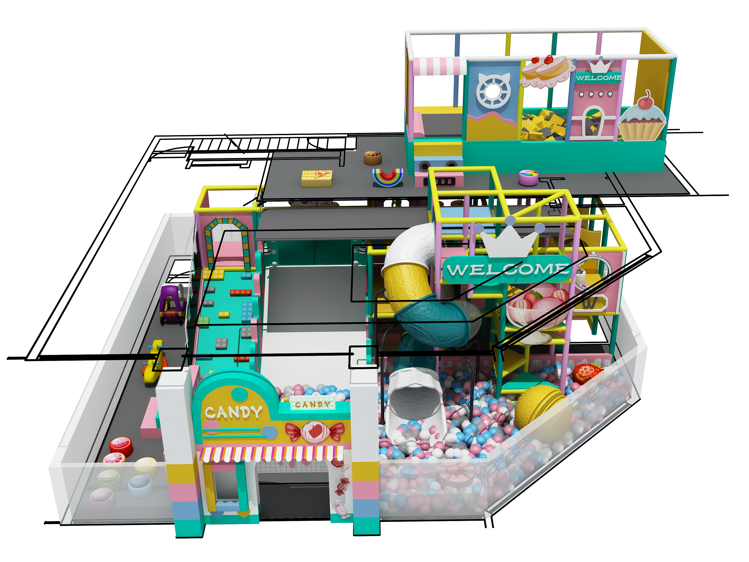 Anti-skid Candy Theme Indoor Playground for Pre-school