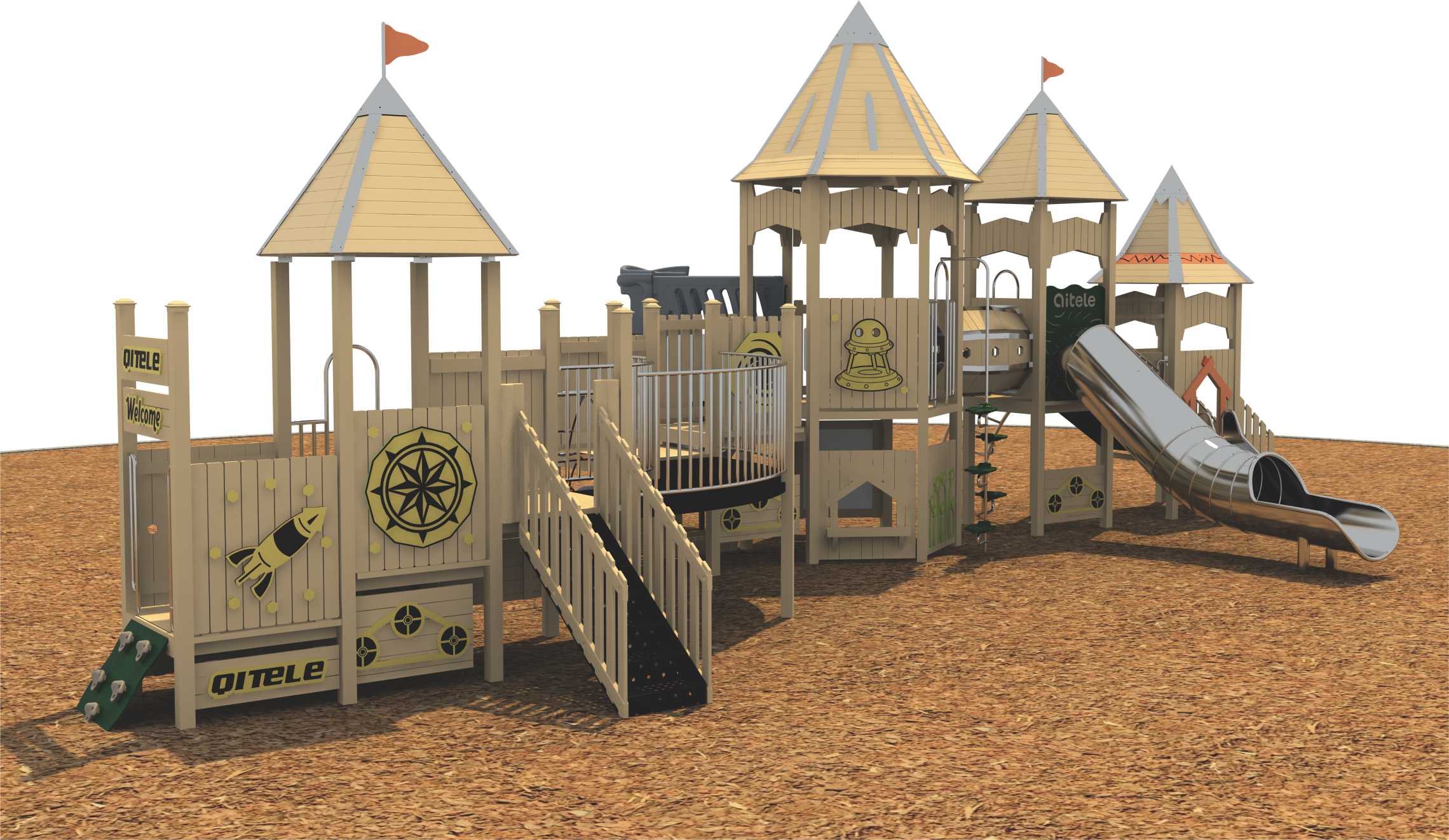 Best Castle Series Outdoor Playground with Tire Swing